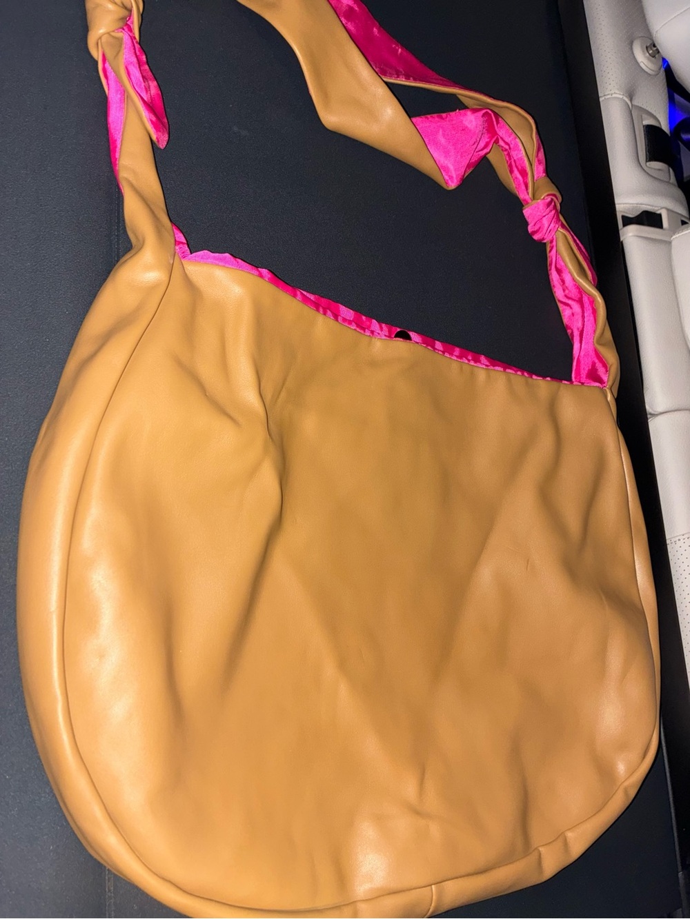 Tan Shoulder Bag with Pink Accent NEW